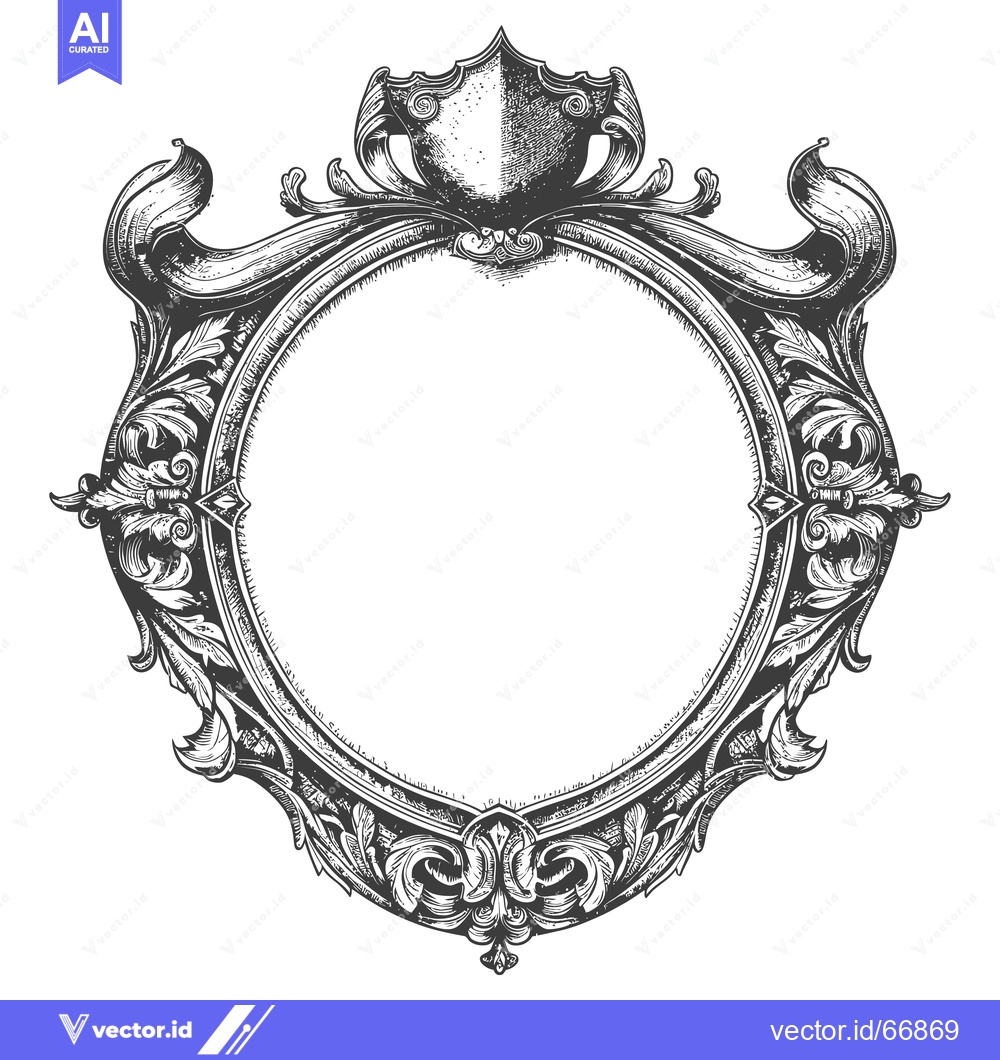 Premium Vector dari Ornate Round Frame with Shield and Floral Motifs