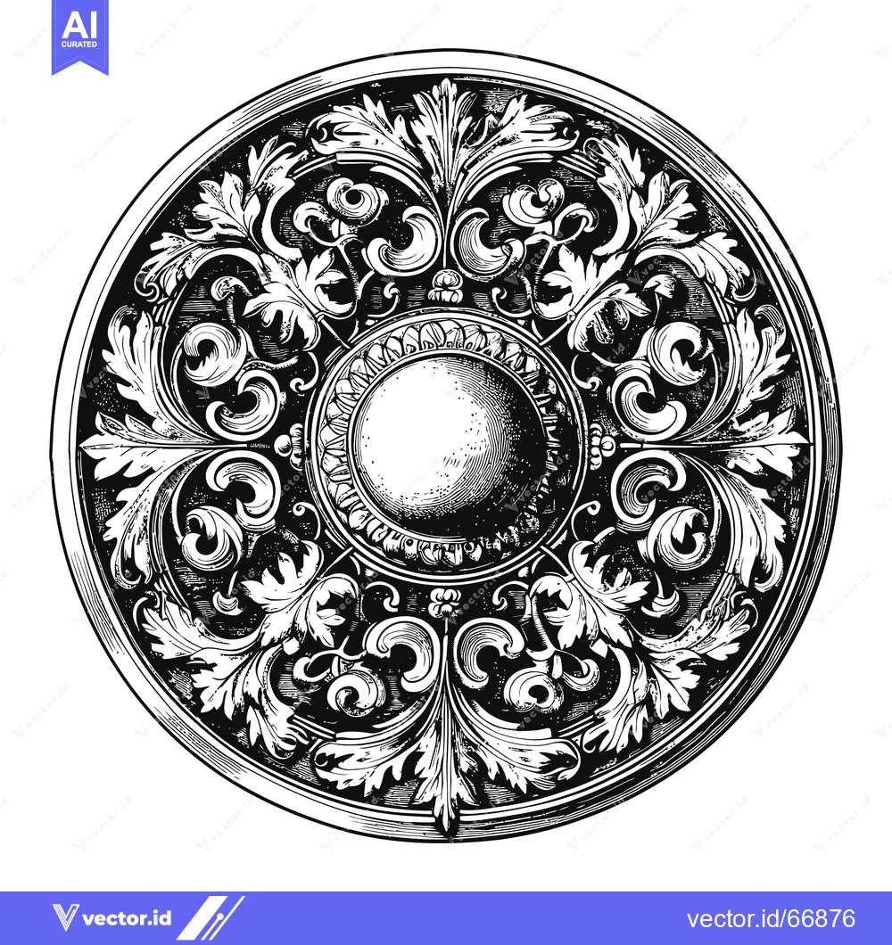 Premium Vector dari Circular Ornament with Intricate Floral Design and Central Circle