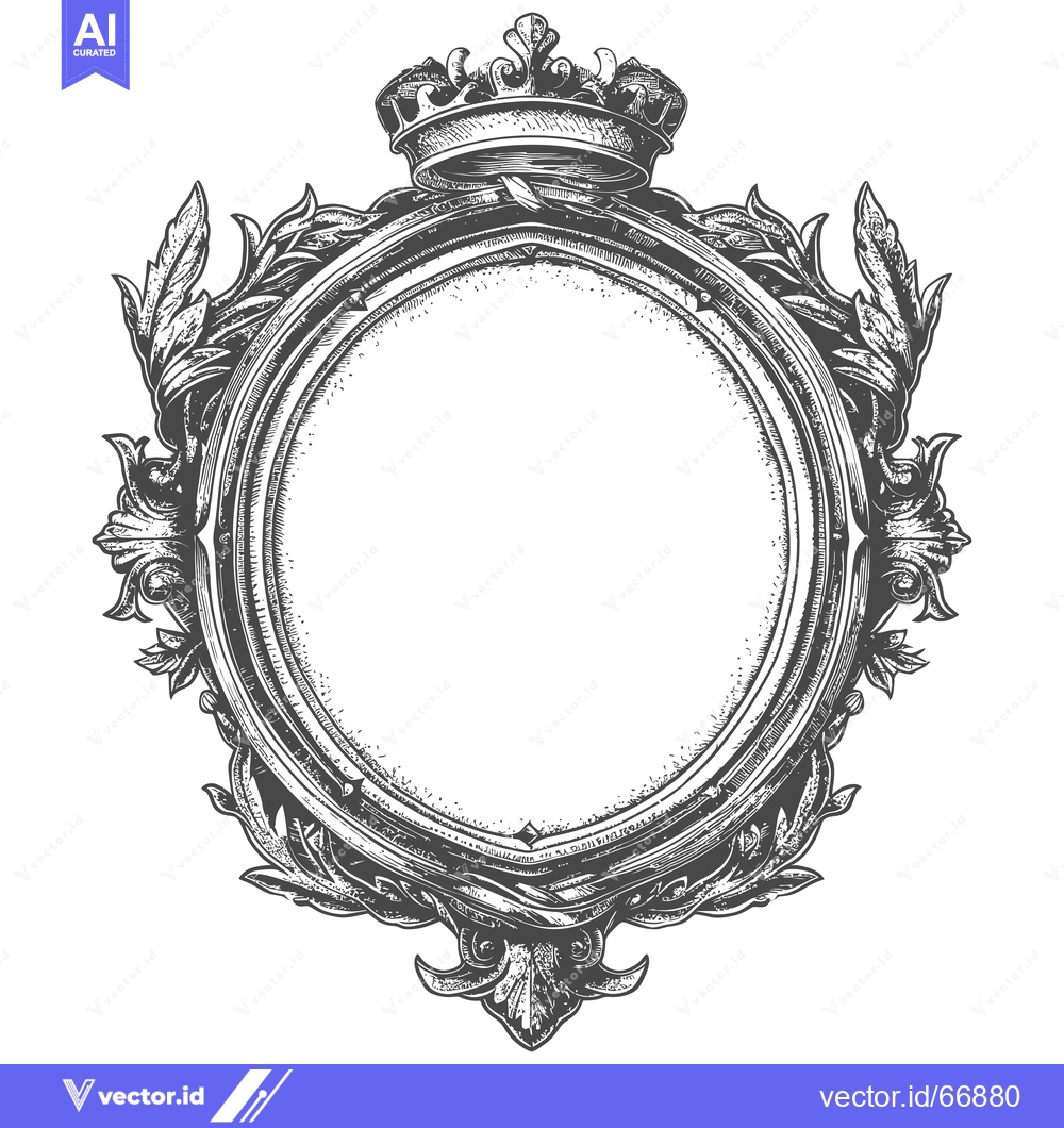 Premium Vector dari Ornate Circular Frame with Crown and Floral Motifs