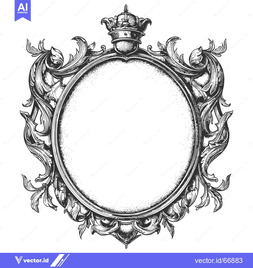 Premium Vector dari Ornate Crowned Round Frame with Floral Detailing
