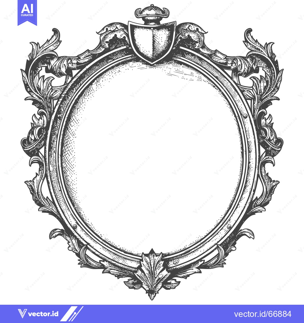 Premium Vector of Ornate Circular Frame with Shield and Foliage