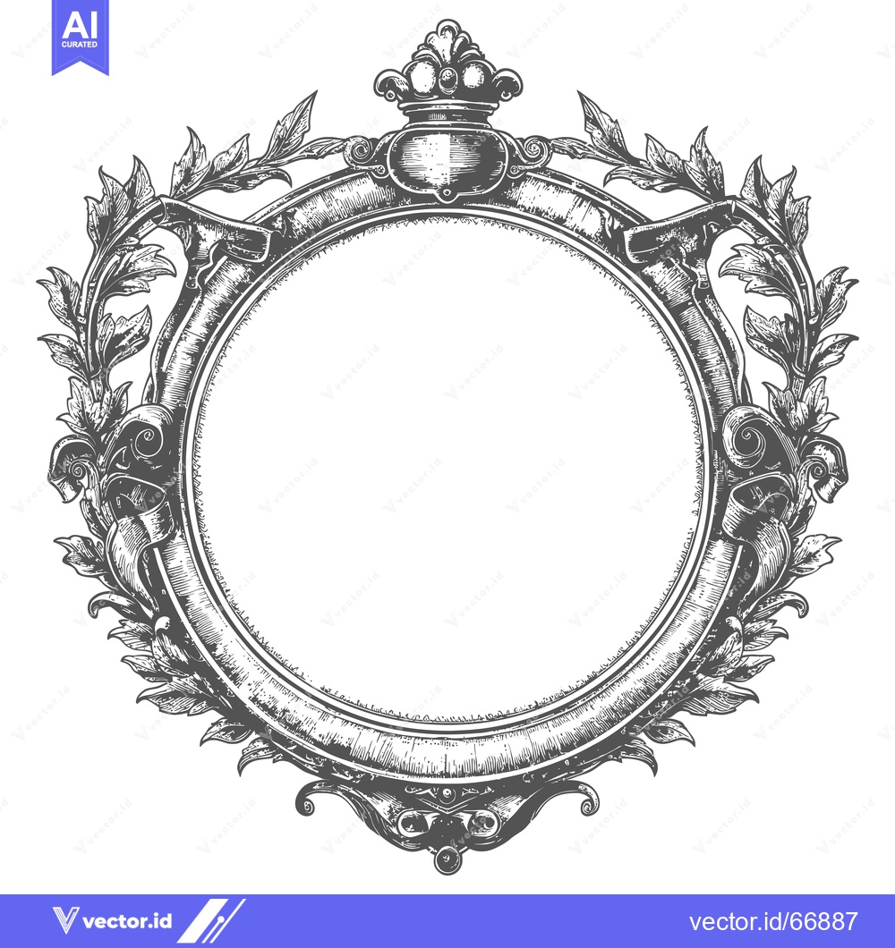 Premium Vector dari Ornate Round Frame with Crown and Floral Accents