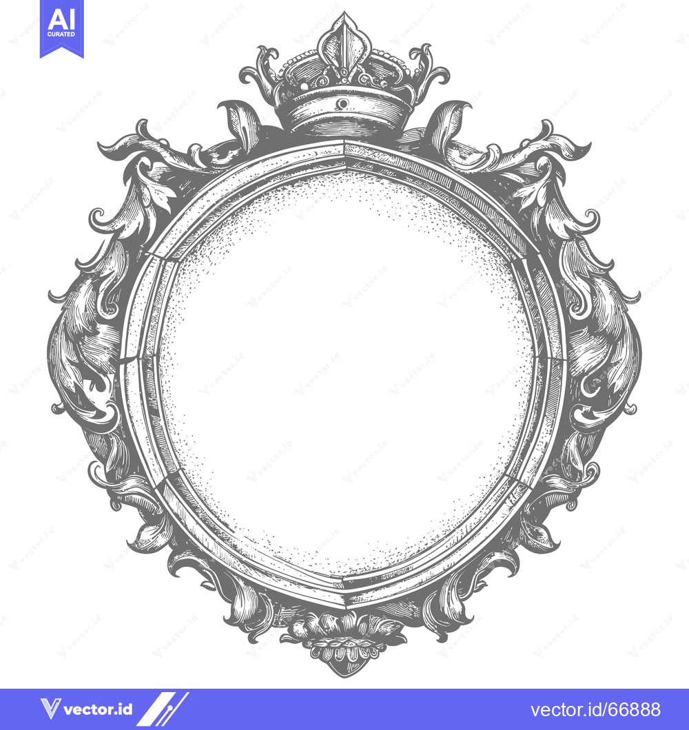 Premium Vector dari Ornate Circular Frame with Crown and Floral Motifs