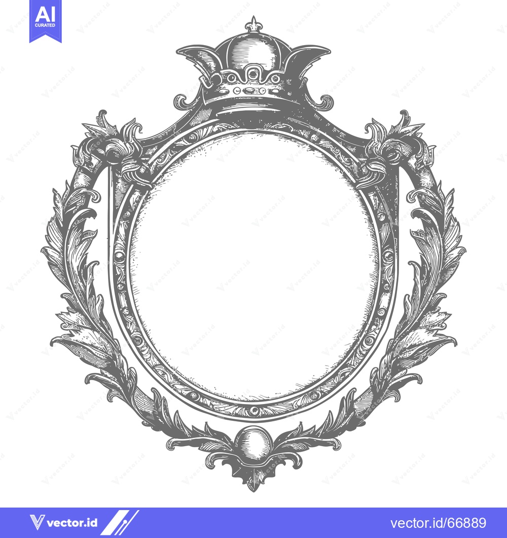 Premium Vector dari Ornate Crown-Topped Circular Frame with Floral Accents