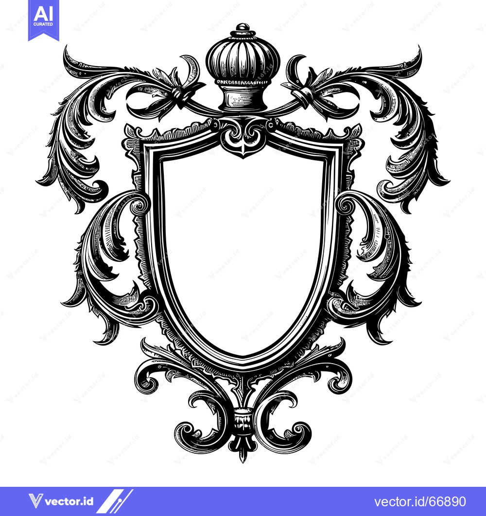 Premium Vector of Ornate Shield with Decorative Flourishes and a Crown