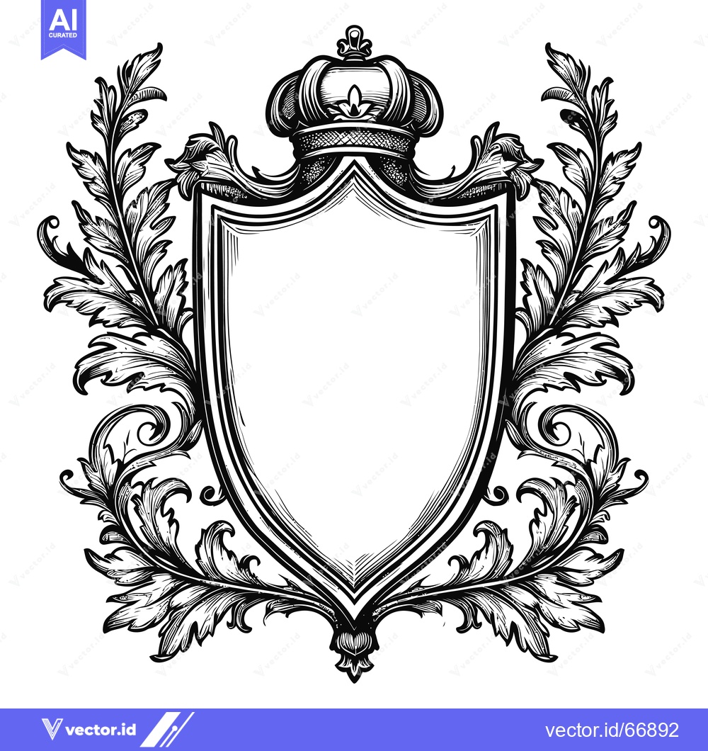 Premium Vector of Ornate Shield with Crown and Flourishes