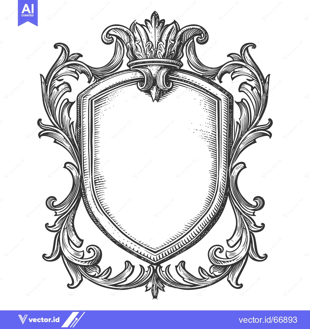 Premium Vector dari Ornate Shield Crest with Flourishes and Crown