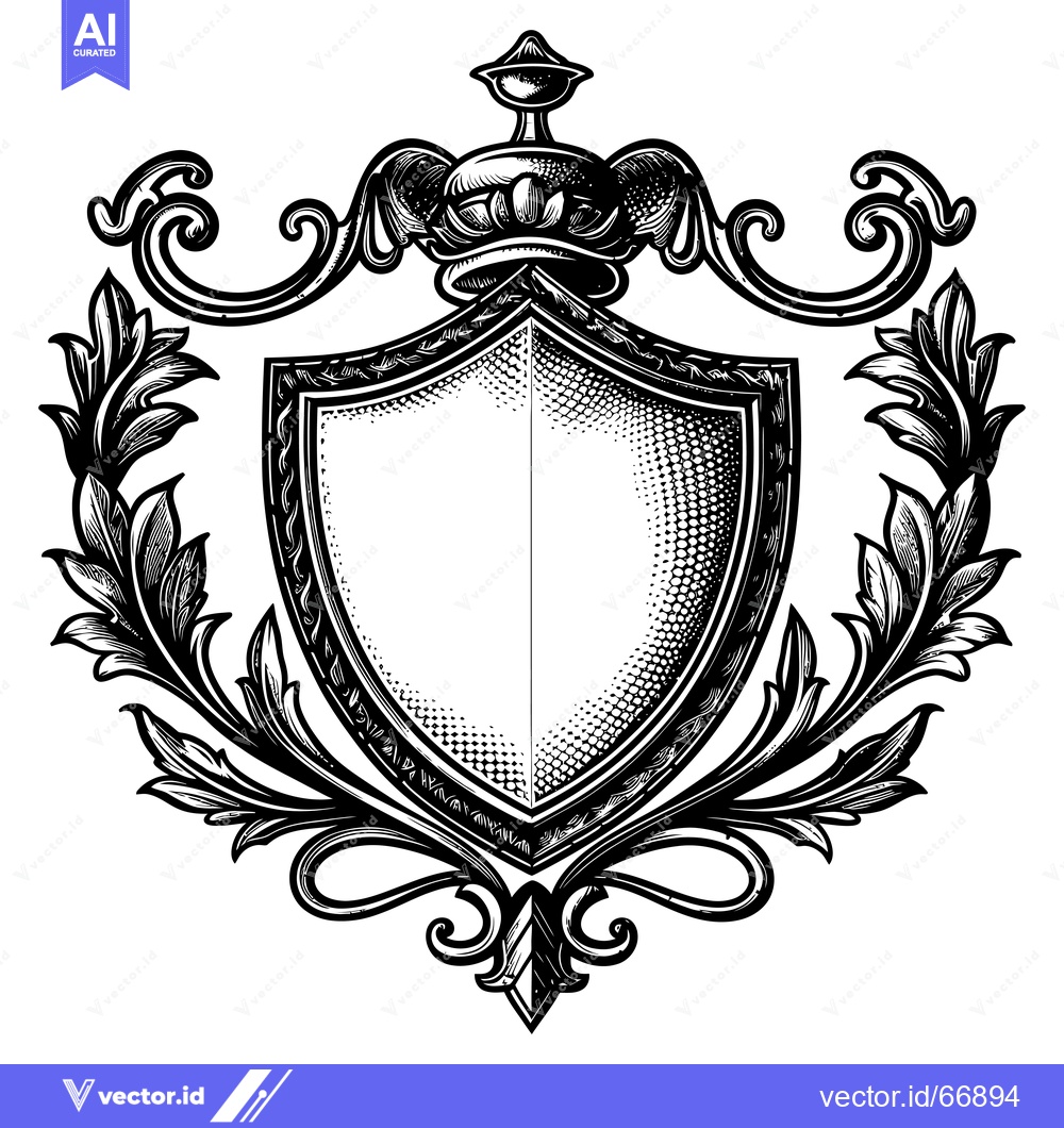 Premium Vector dari Ornate Shield Crest with Crown and Flourishes