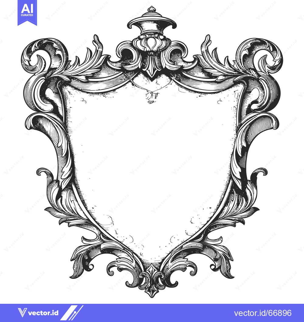 Premium Vector of Ornate Black and White Shield with Flourishes