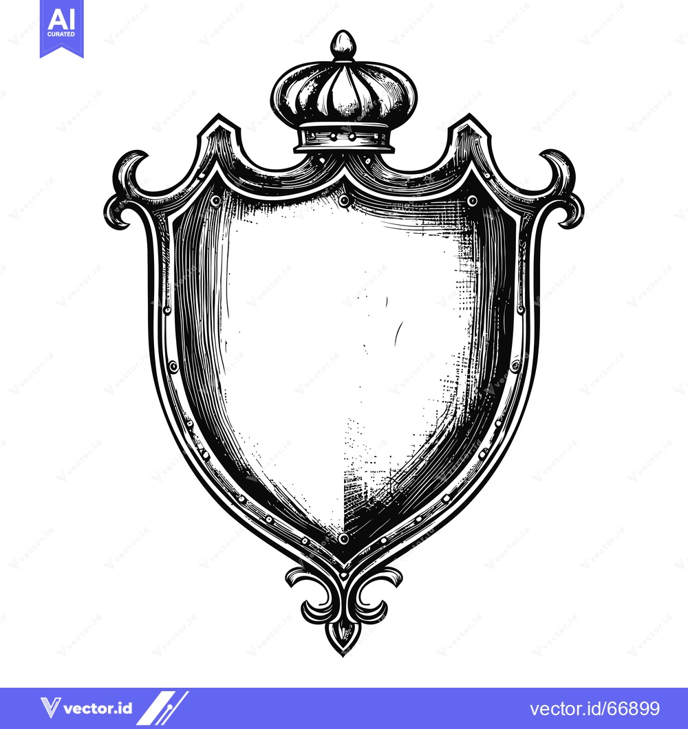 Premium Vector of Hand-drawn illustration of a medieval heraldic shield with a crown