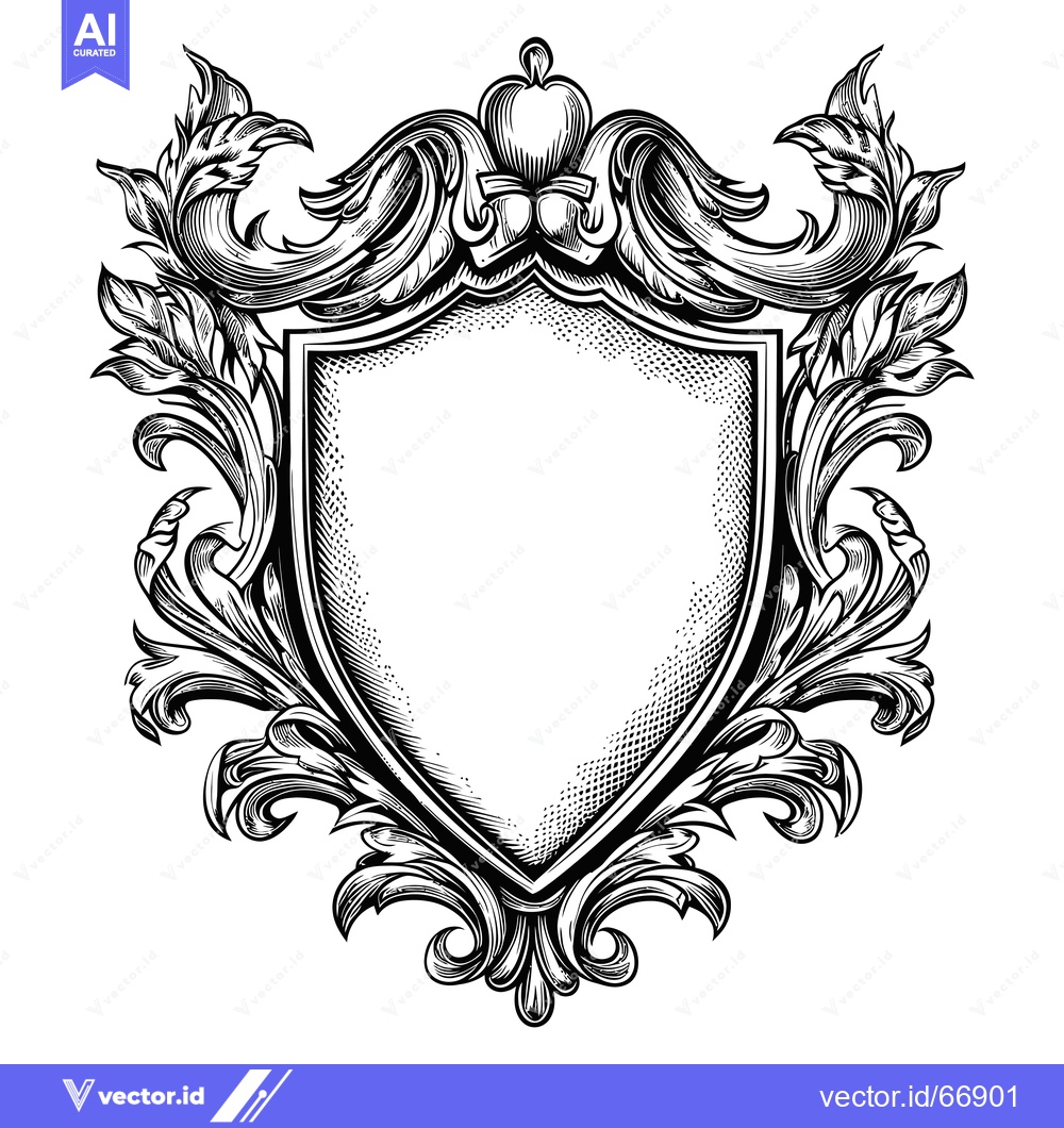 Premium Vector dari Ornate Black and White Shield with Flourishes