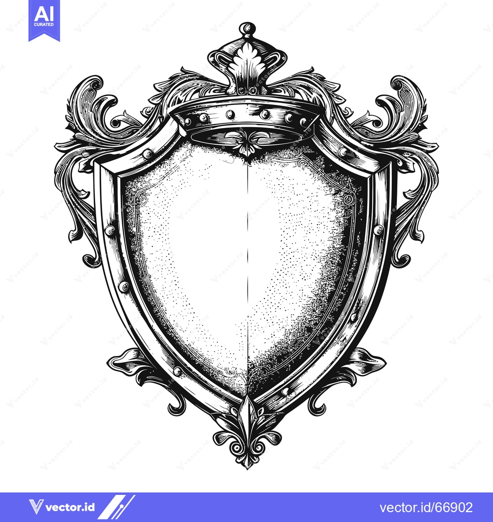 Premium Vector of Ornate Shield Crest with a Crown and Flourishes