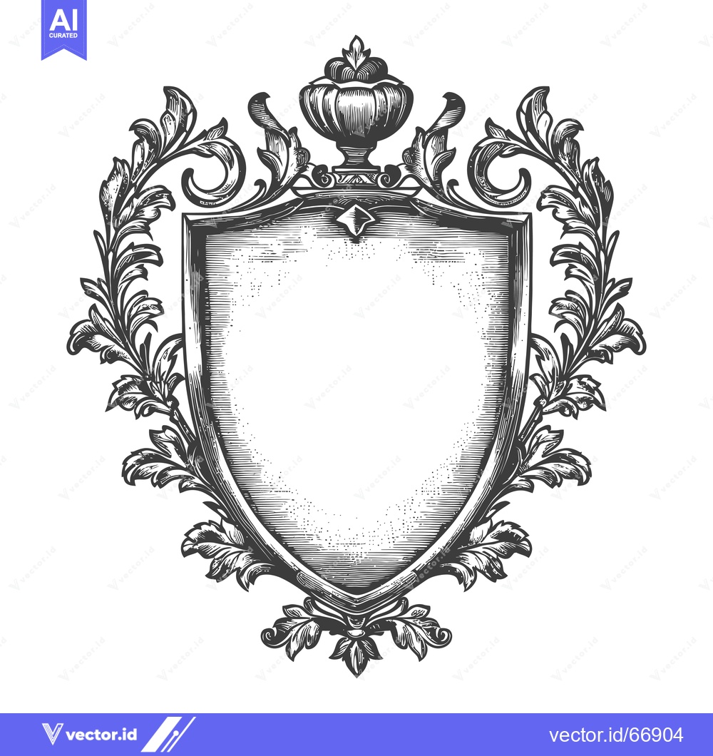 Premium Vector of Ornate Shield with Flourishing Floral Frame