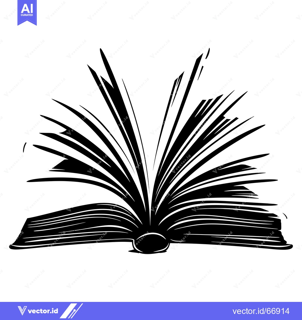 Premium Vector dari A Black and White Silhouette of an Open Book with Pages Fanned Out