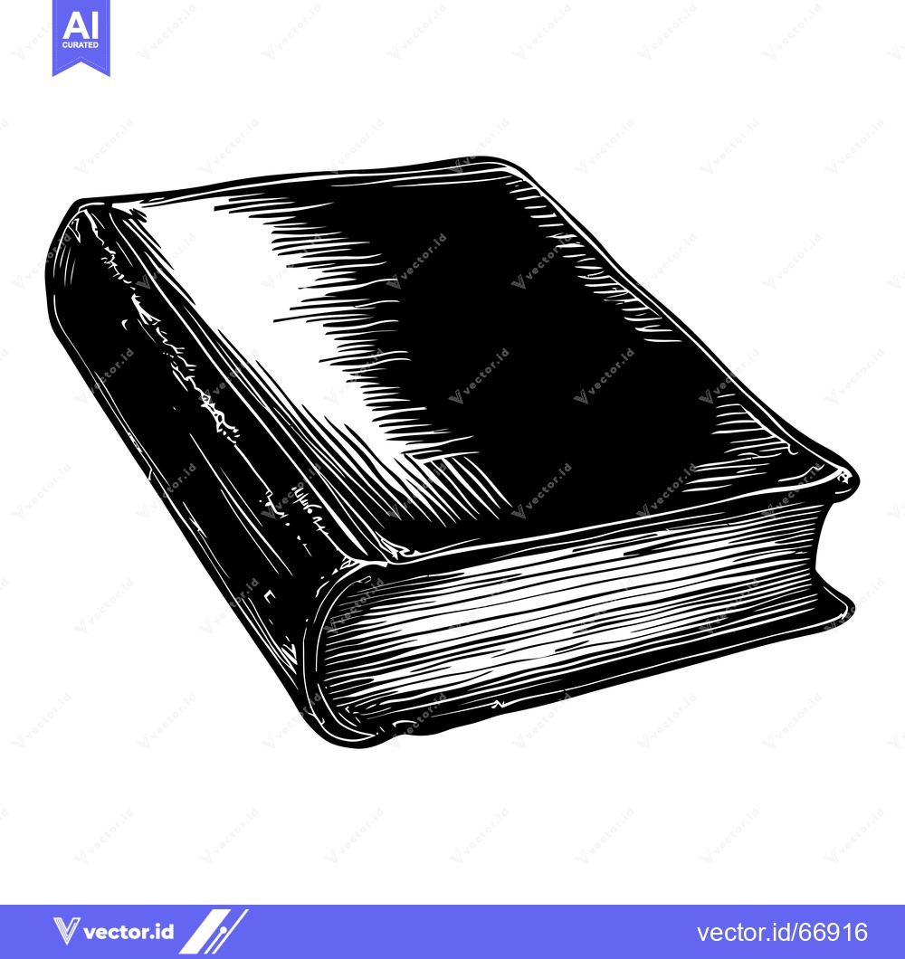 Premium Vector of Black and White Illustration of a Closed Book
