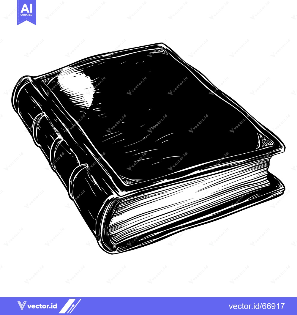 Premium Vector of Black and White Illustration of a Closed Book with Detailed Texture