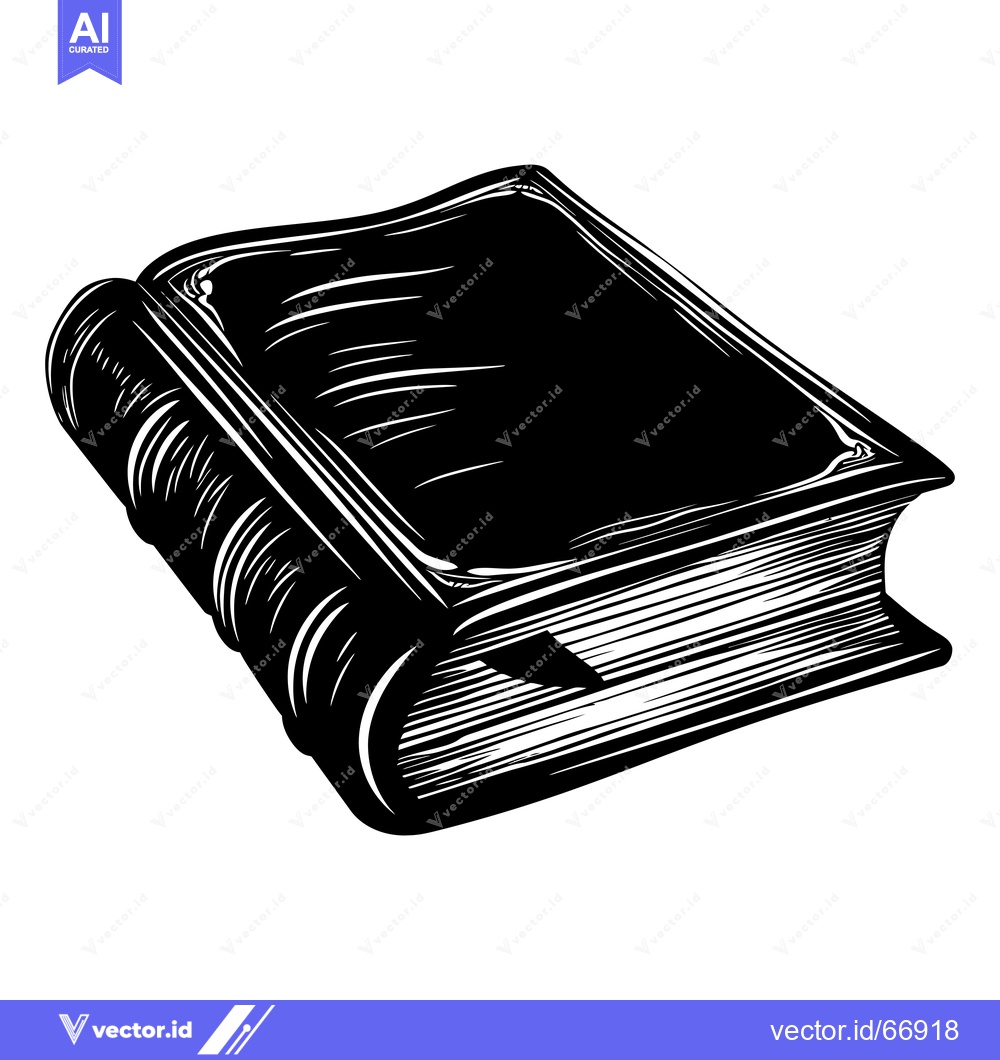 Premium Vector of A Black and White Illustration of a Closed Book with Detailed Lines