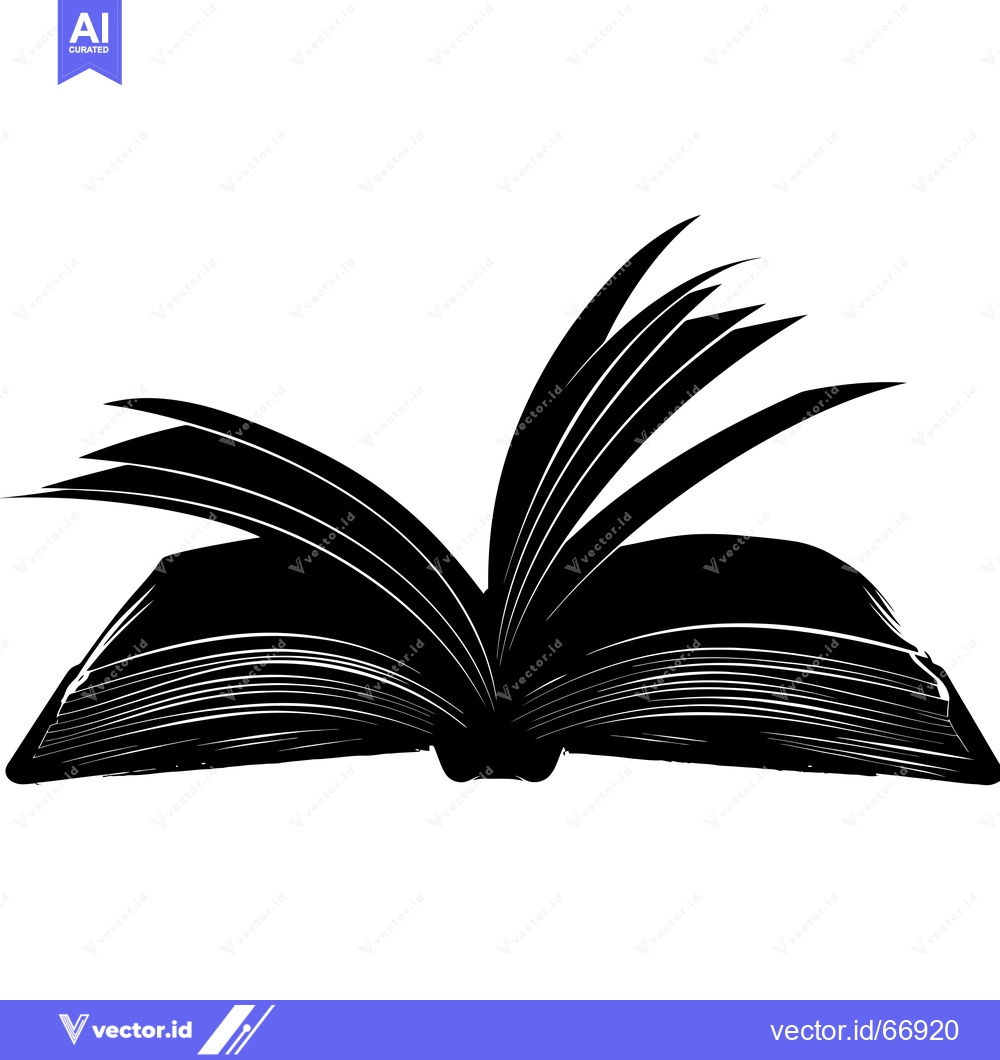 Premium Vector dari A Black and White Silhouette of an Open Book with Flipping Pages