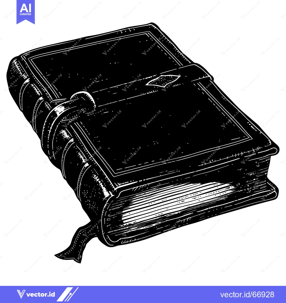Premium Vector of Black and White Illustration of a Closed Book with a Leather Strap