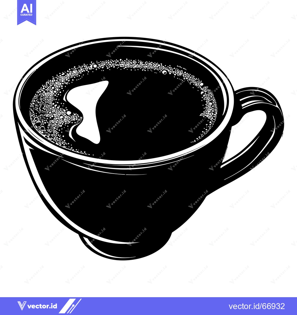 Premium Vector dari A Black and White Silhouette of a Coffee Mug with Foam