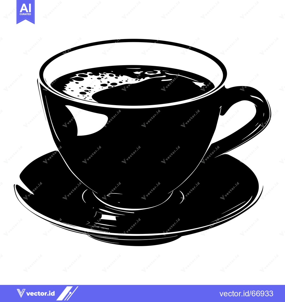 Premium Vector of Black and White Illustration of a Coffee Cup with a Saucer