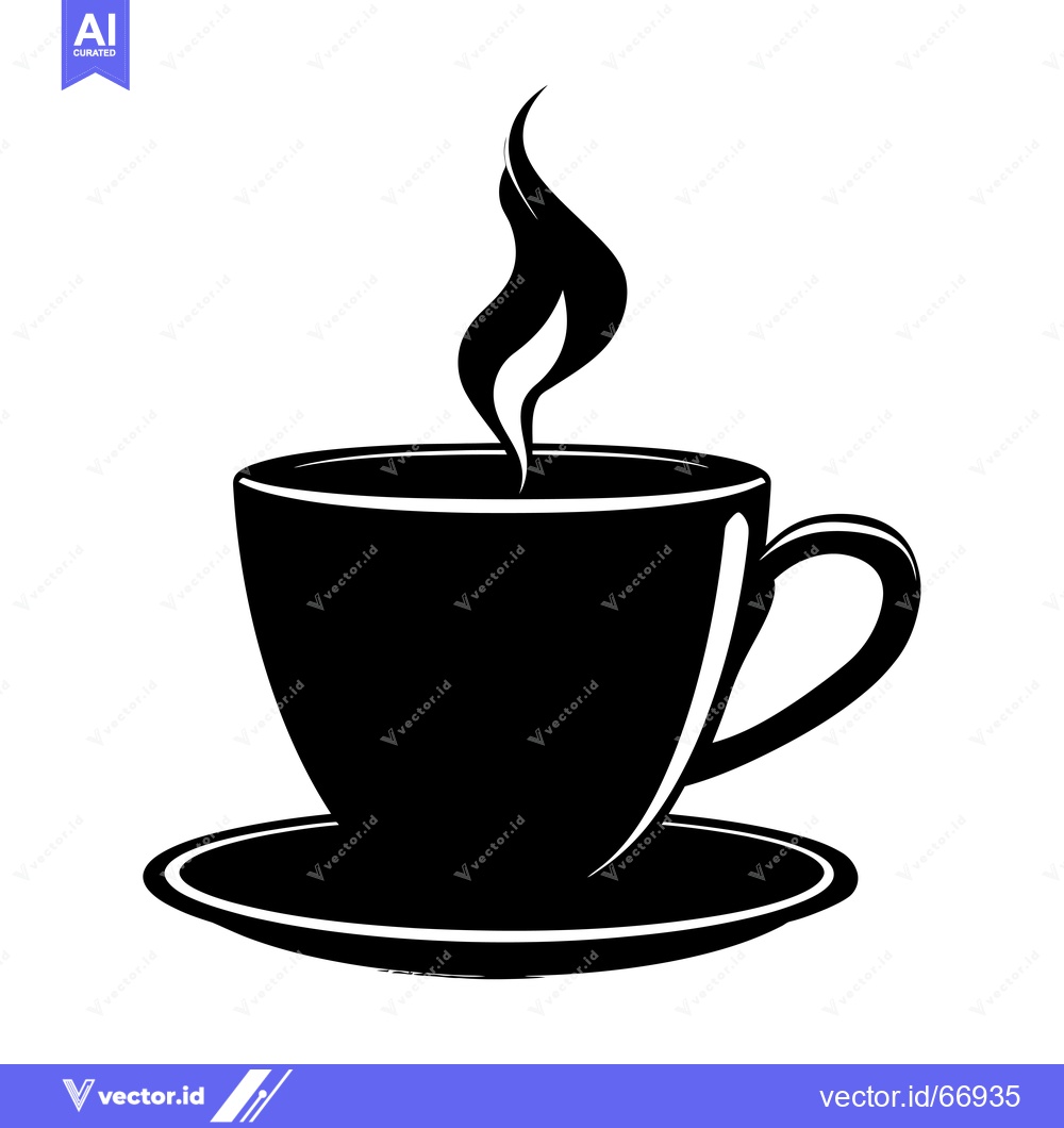 Premium Vector of Black and White Silhouette of a Coffee Cup with Steam