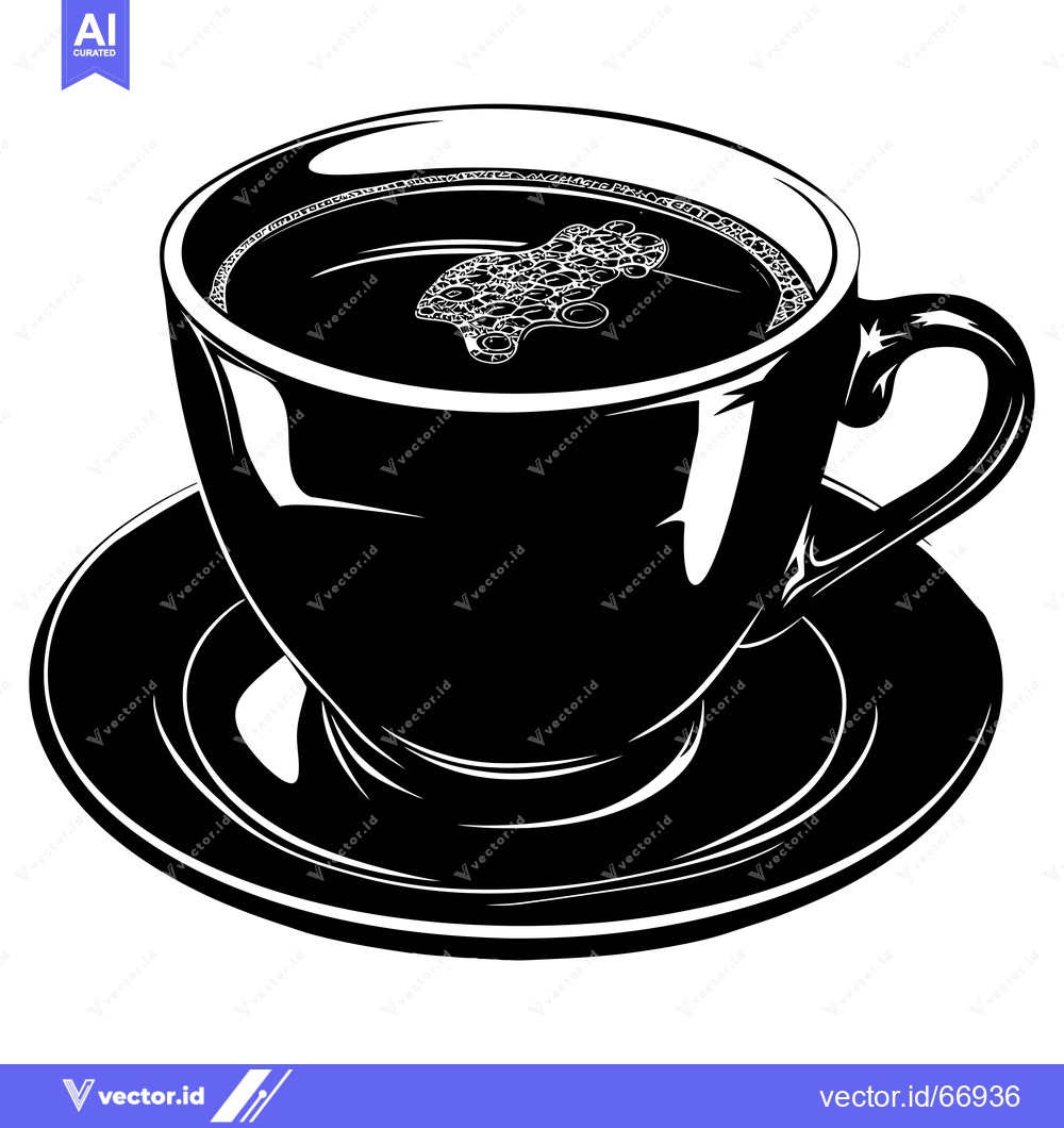 Premium Vector dari Black and White Silhouette of a Coffee Cup with a Saucer