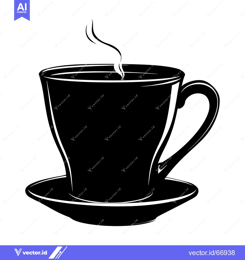 Premium Vector of Black and White Silhouette of a Coffee Cup with Steam