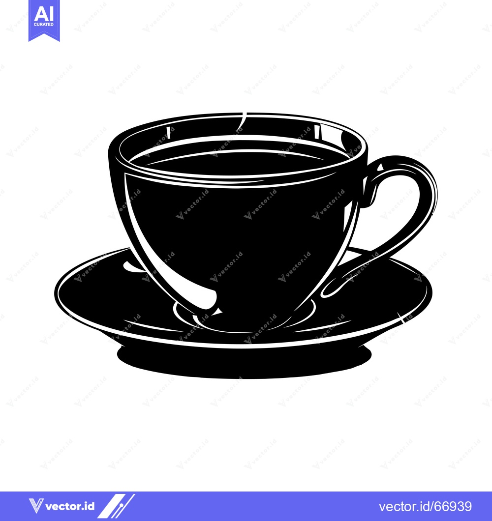 Premium Vector dari A Black and White Illustration of a Coffee Cup and Saucer