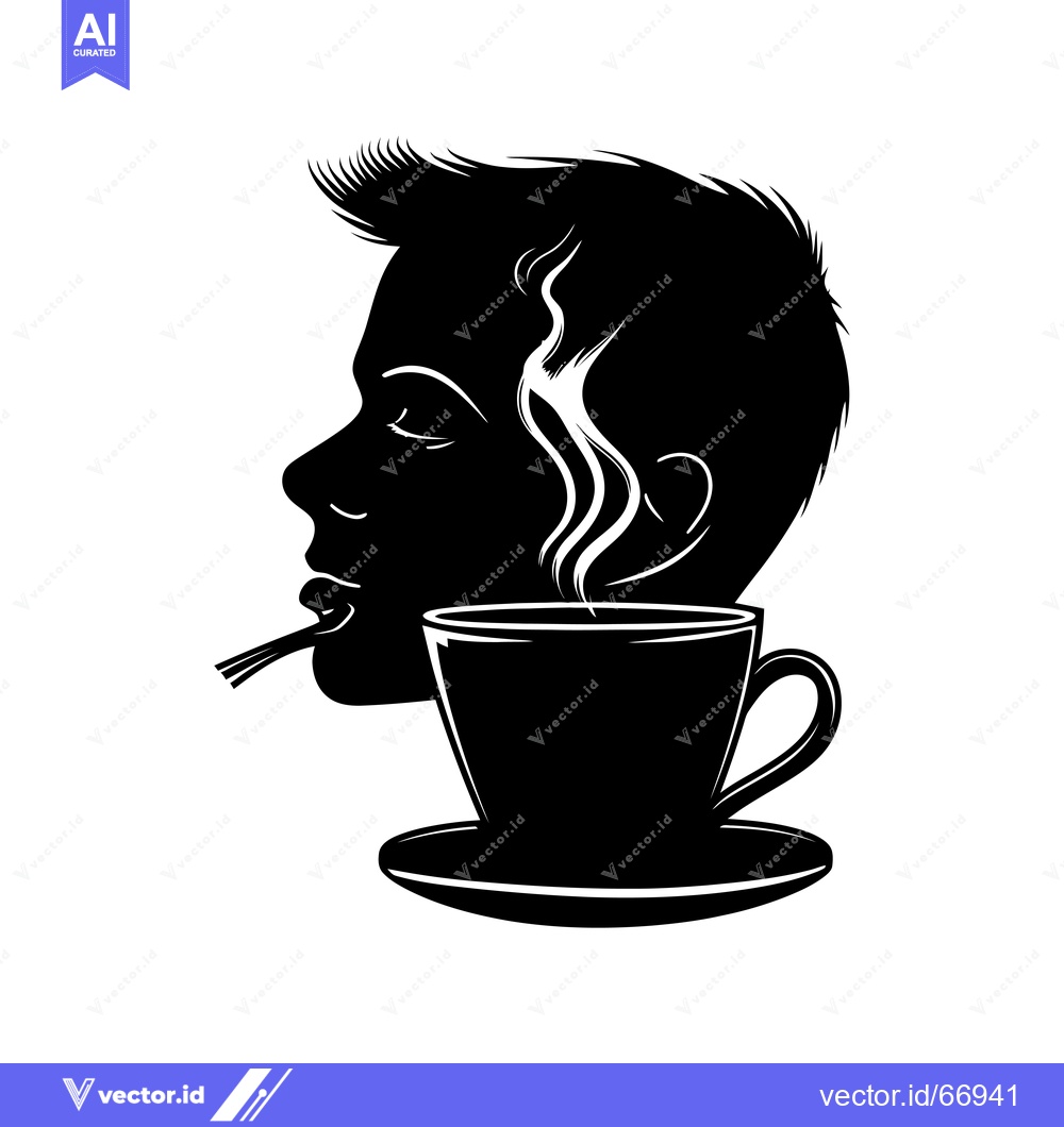 Premium Vector dari Silhouette of a Man with a Cup of Coffee and Steam Rising