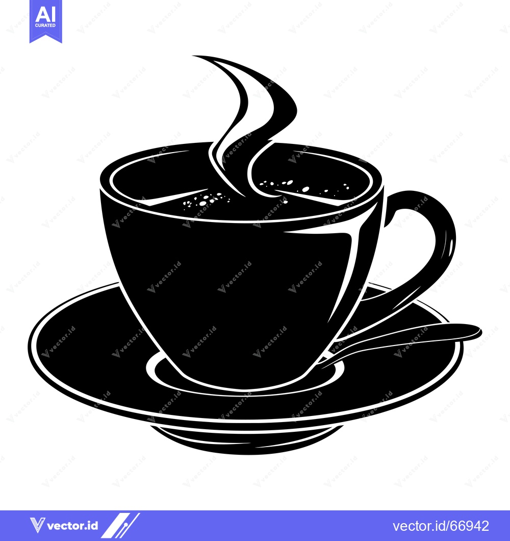 Premium Vector dari A steaming cup of coffee on a saucer with a spoon