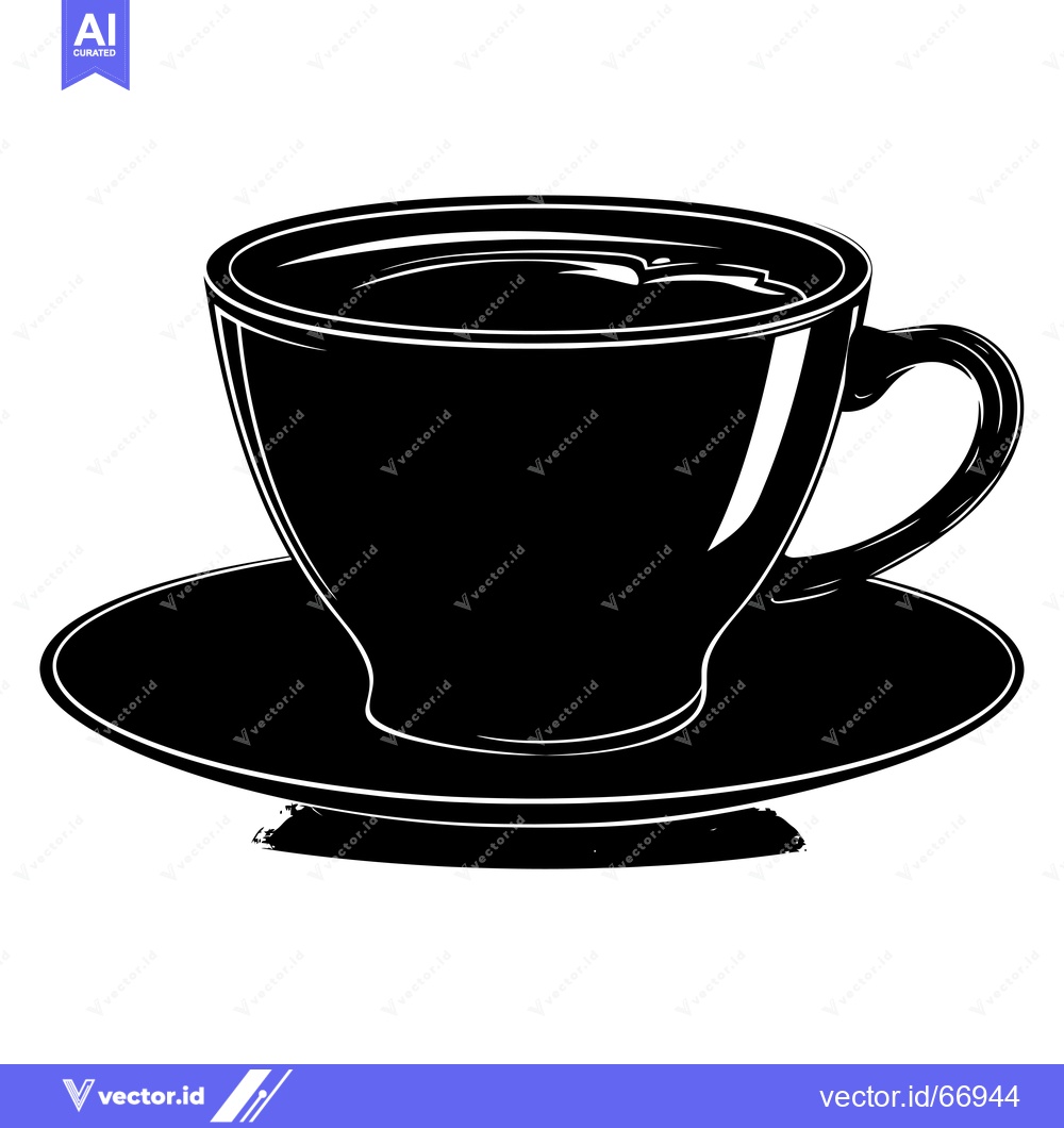 Premium Vector dari A Black and White Silhouette of a Coffee Cup and Saucer
