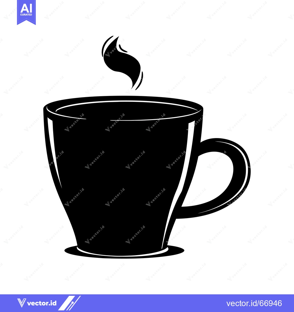 Premium Vector of Black and White Silhouette of a Steaming Coffee Mug