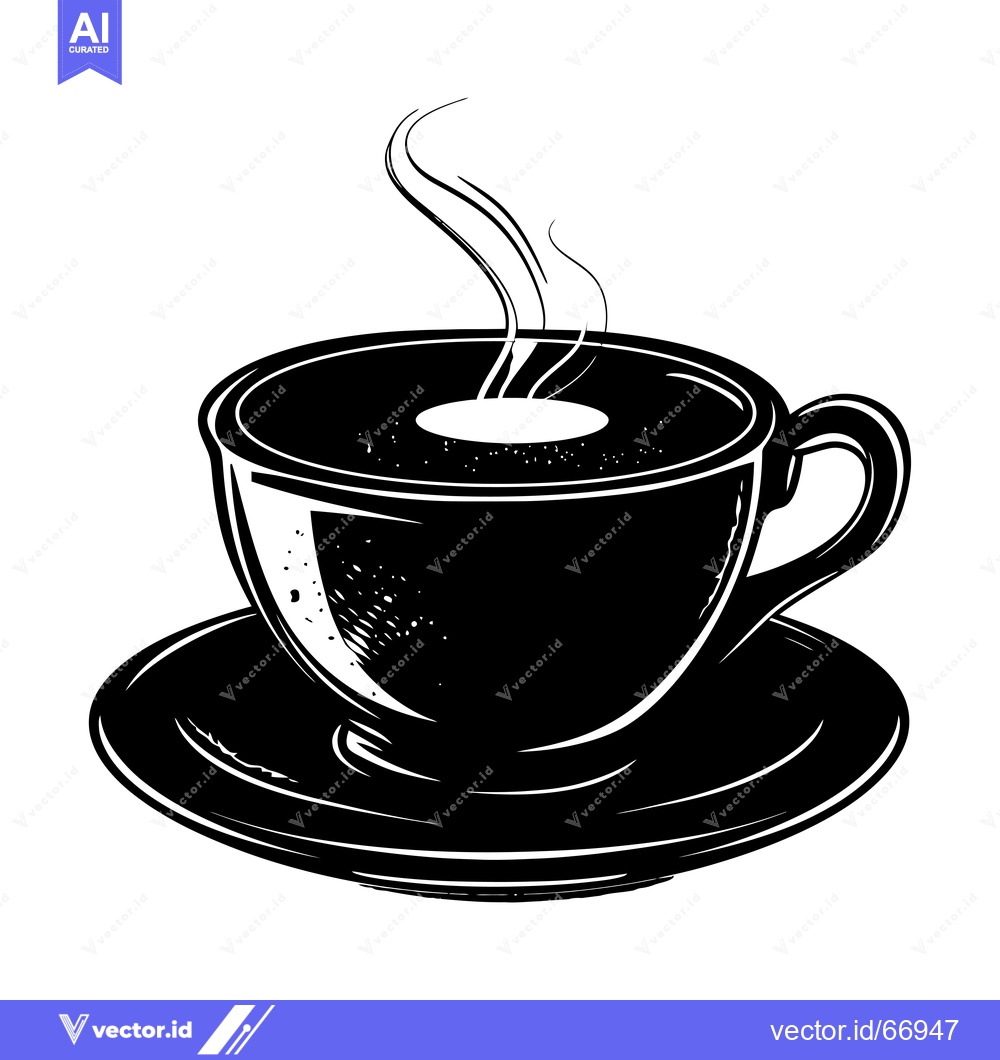 Premium Vector of Steaming Cup of Coffee on a Saucer