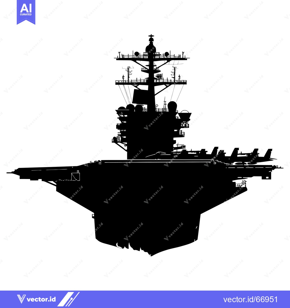 Premium Vector dari Black Silhouette of an Aircraft Carrier with Jets on Deck