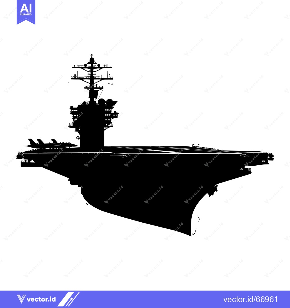 Premium Vector dari Black and White Silhouette of an Aircraft Carrier with a Fighter Jet