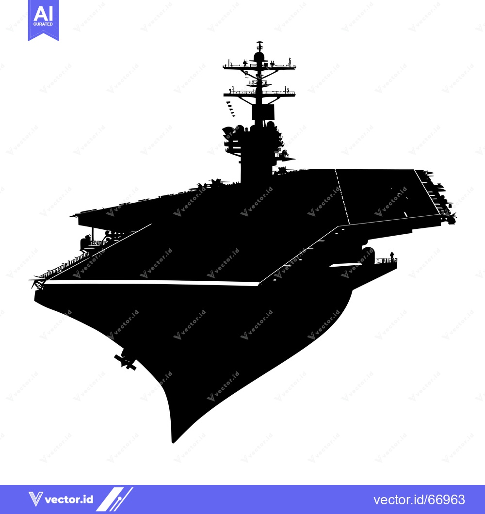 Premium Vector of Silhouette of an Aircraft Carrier with a Large Deck and Tower