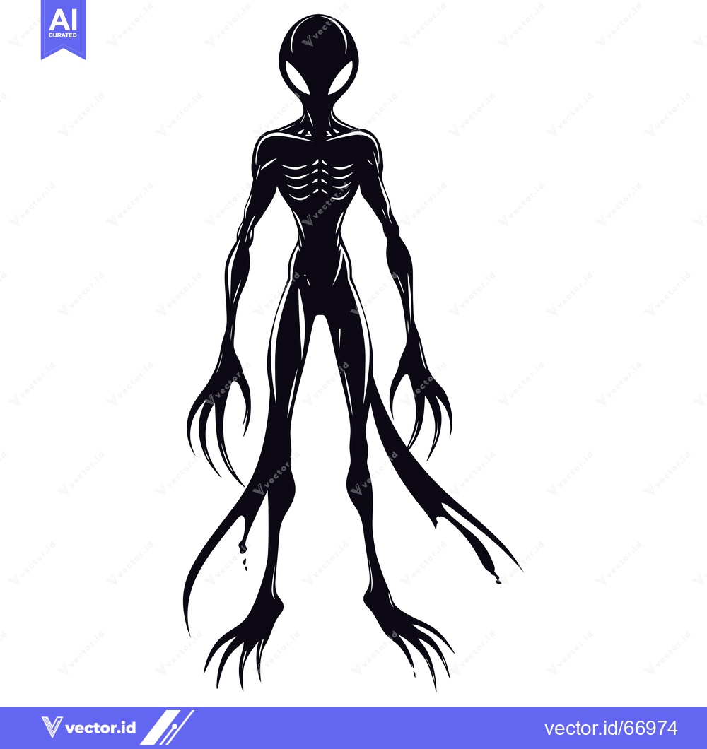 Premium Vector dari Black and White Silhouette of an Alien with Long, Sharp Fingers