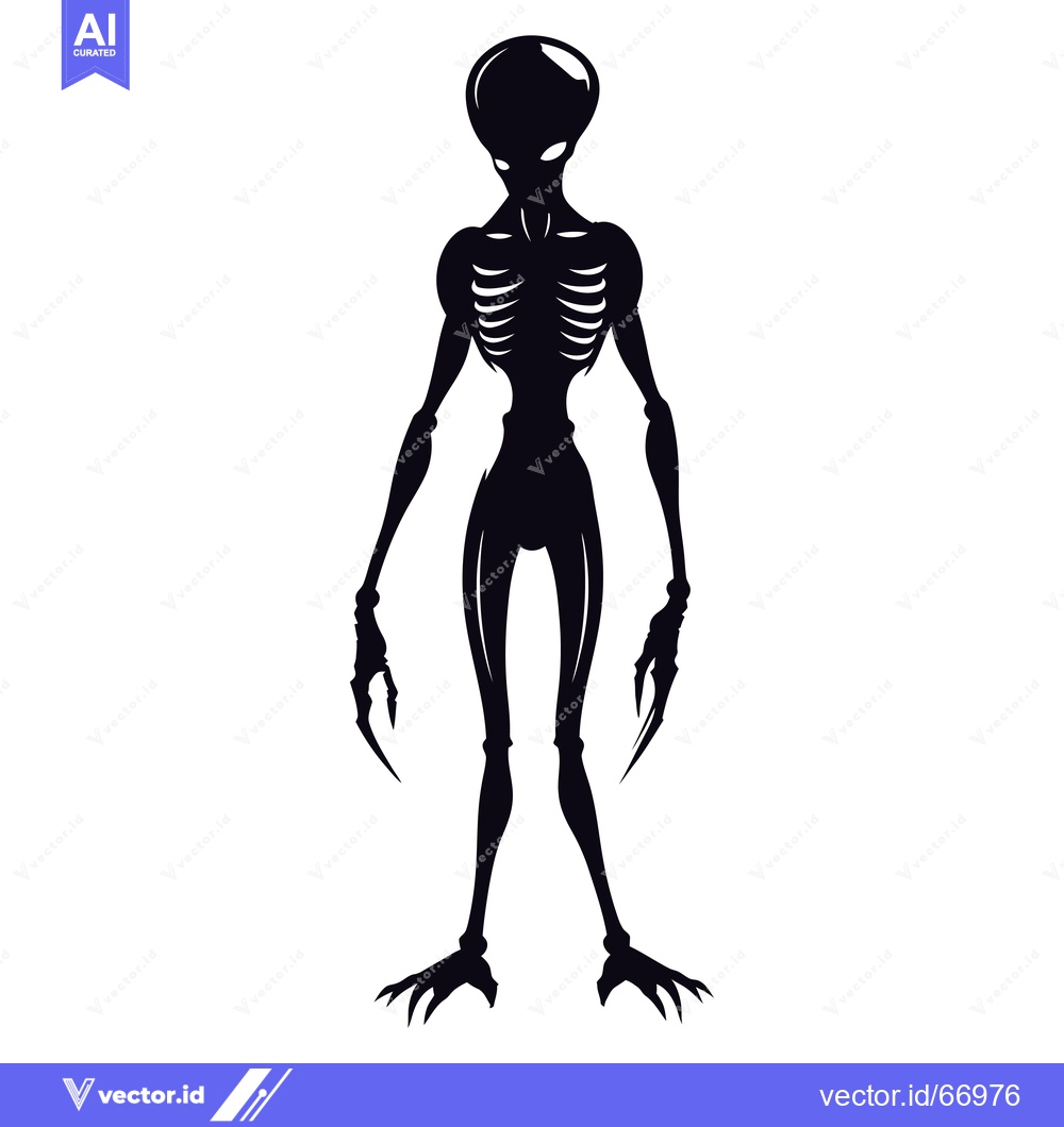 Premium Vector of Black and White Silhouette of an Alien with Claws and a Rib Cage
