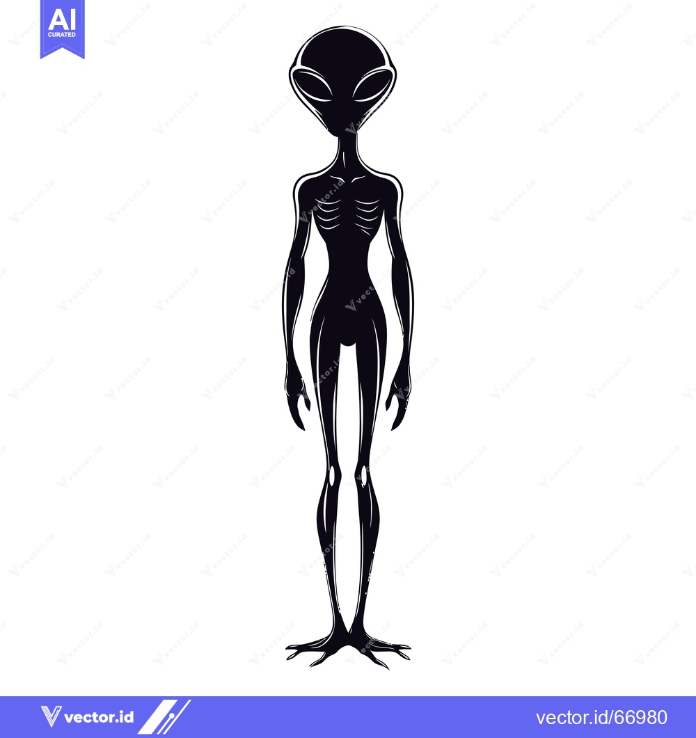 Premium Vector dari Black and White Illustration of a Tall, Skinny Alien with Large Eyes