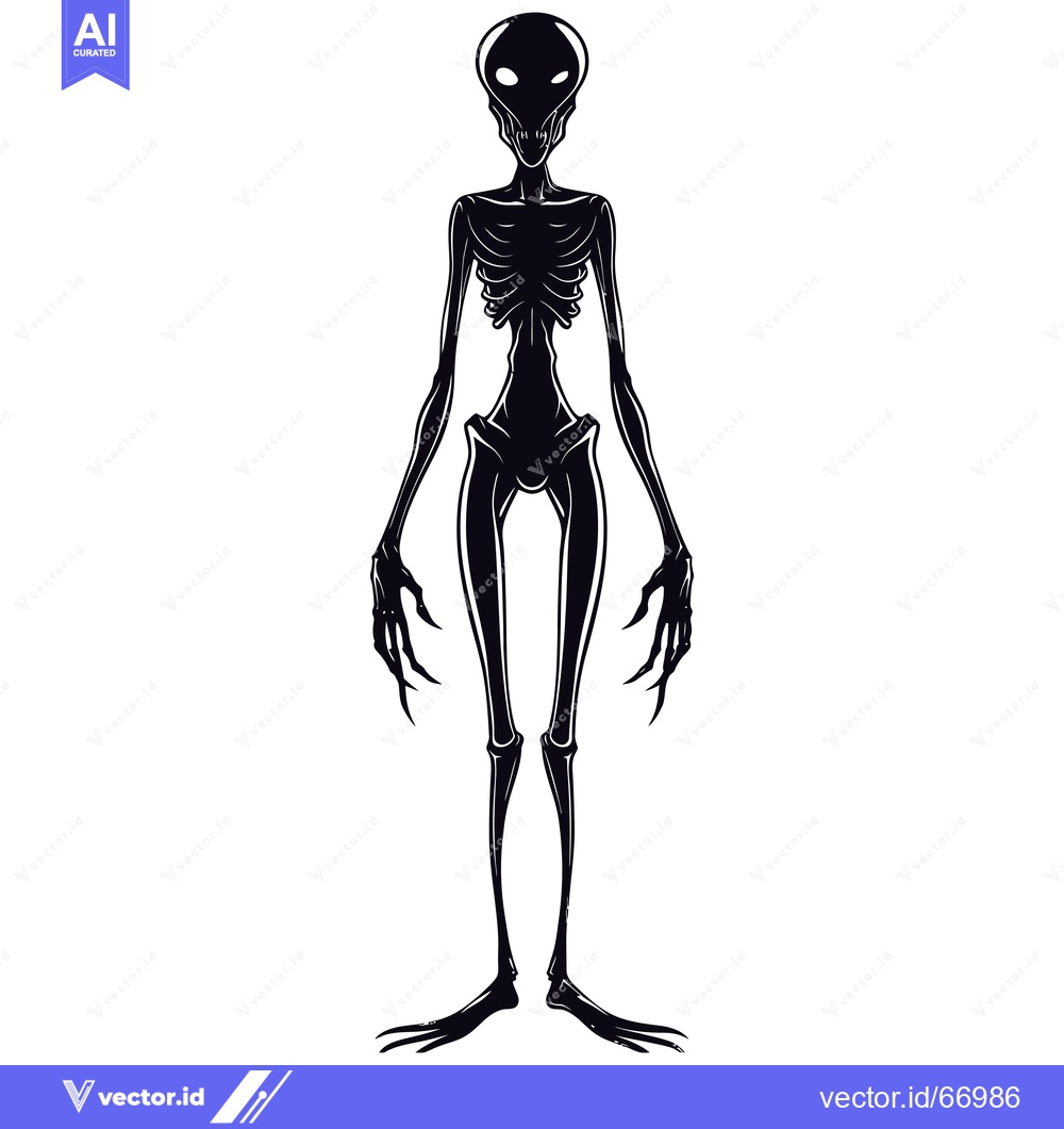 Premium Vector dari Black and White Illustration of a Tall, Thin, Alien Figure