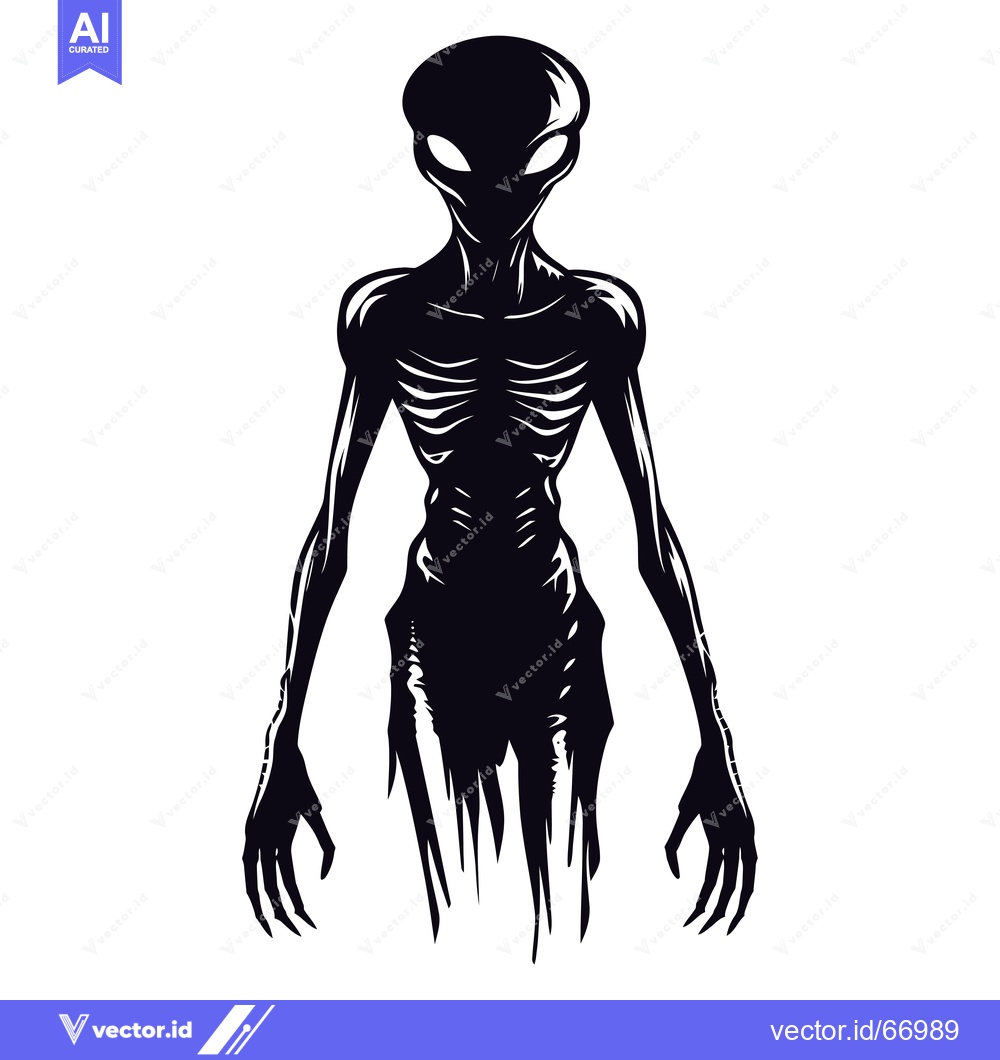 Premium Vector of Black and White Silhouette of a Tall, Thin Alien with Claws
