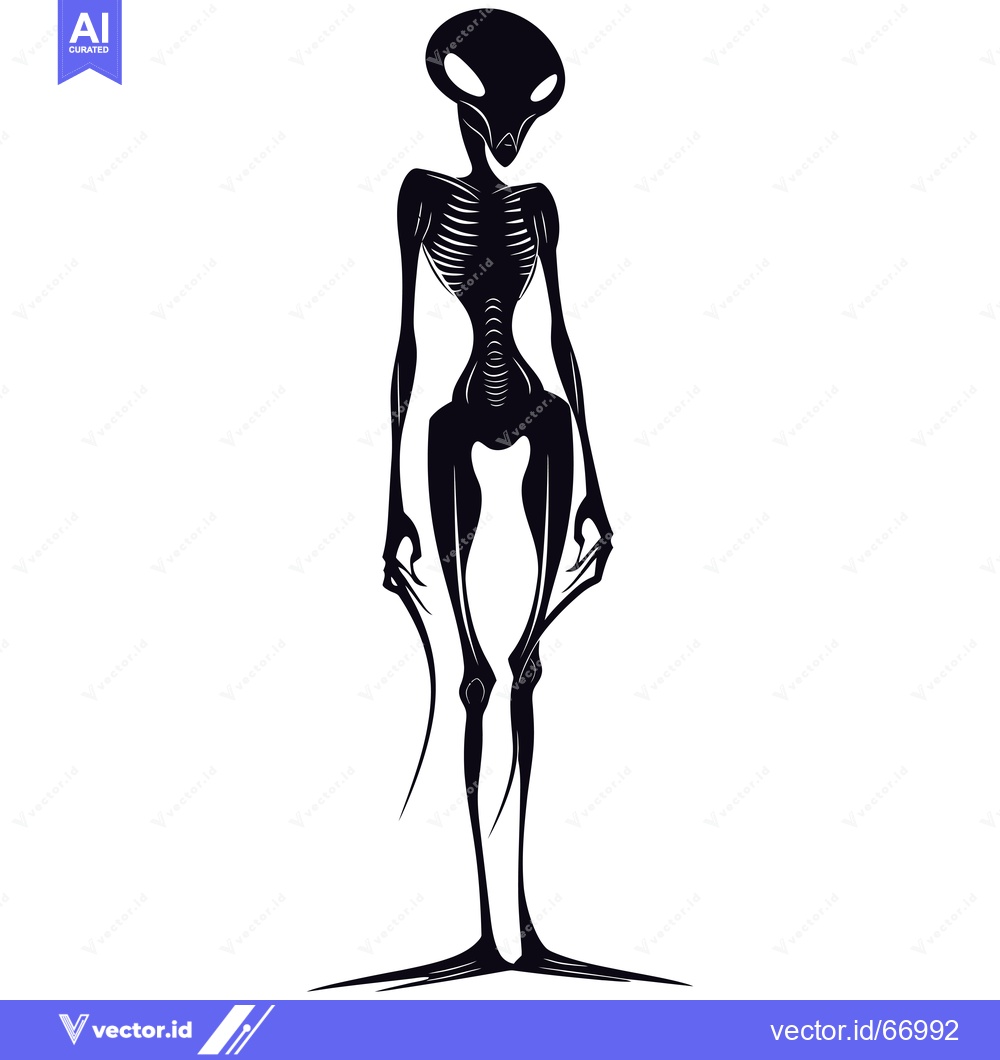 Premium Vector dari Silhouette of a Tall, Slender,  Alien Figure with a Bird-Like Head
