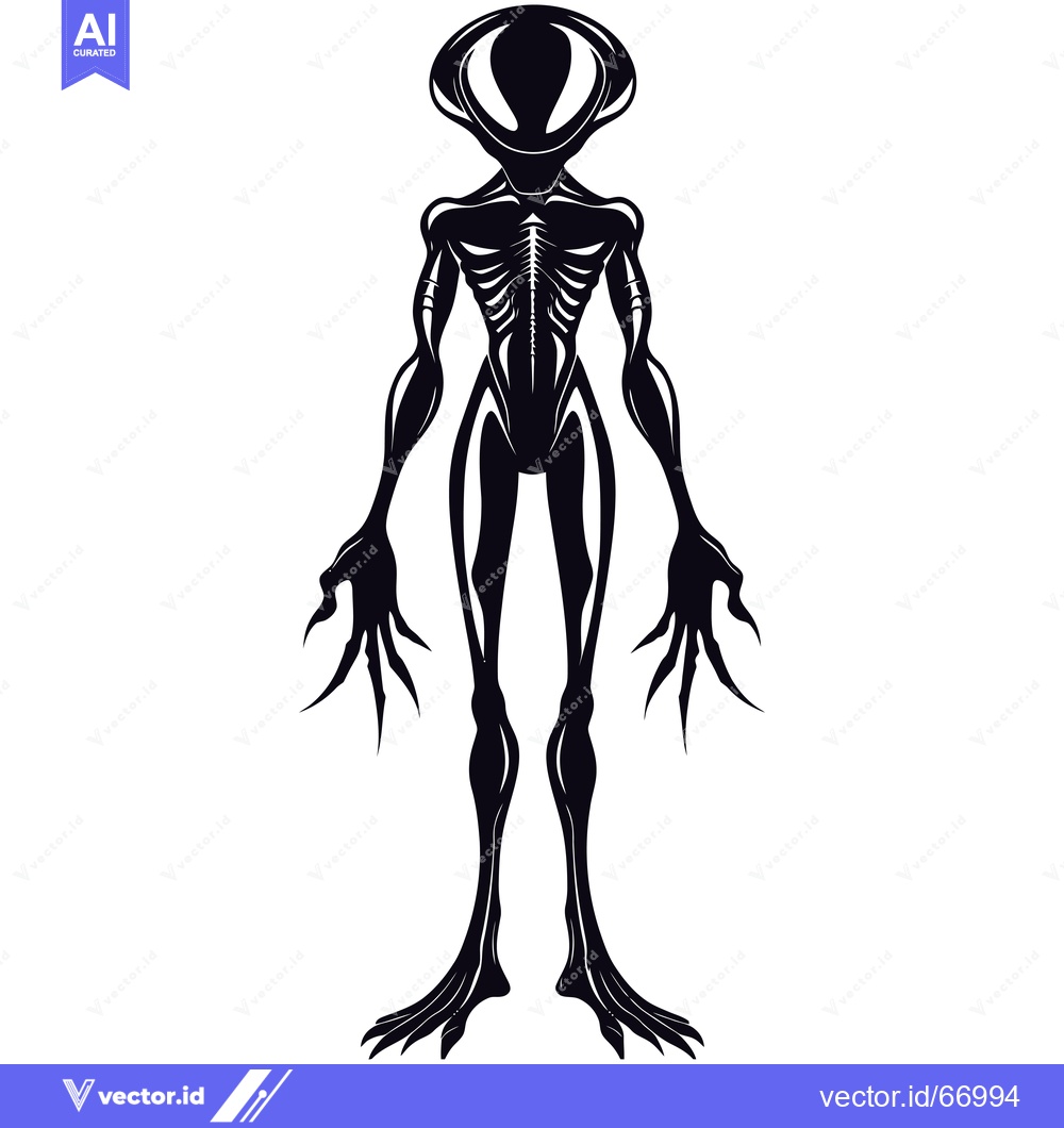 Premium Vector dari Black and White Silhouette of a Standing Alien with Claws