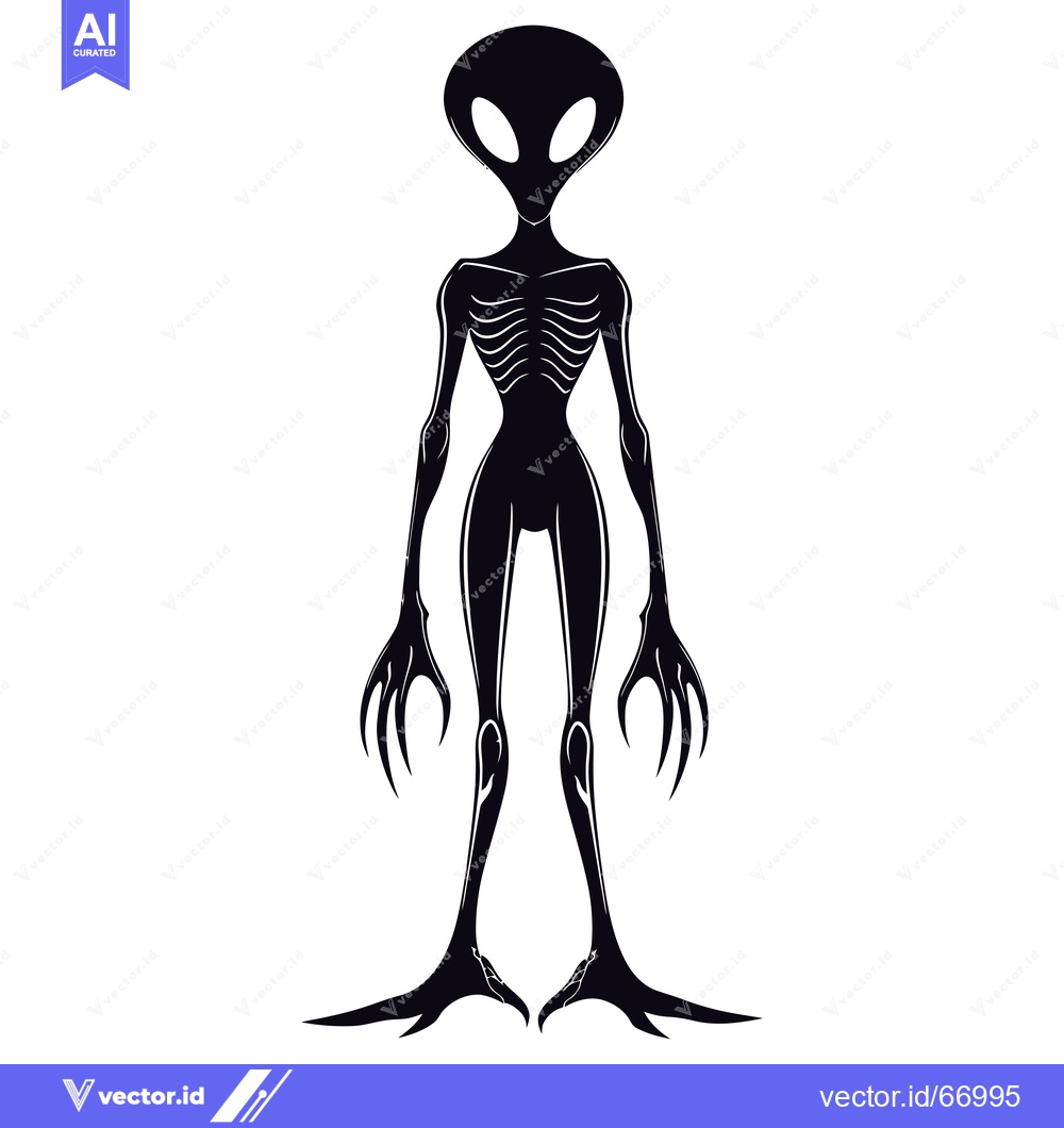 Premium Vector dari Silhouette of a Tall, Thin Alien with Claws and a Large Head