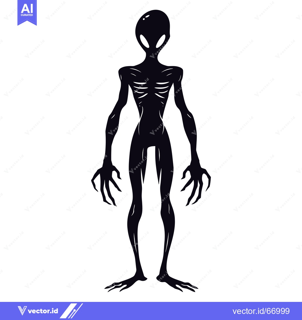 Premium Vector of Black and white silhouette of an alien with clawed hands and feet