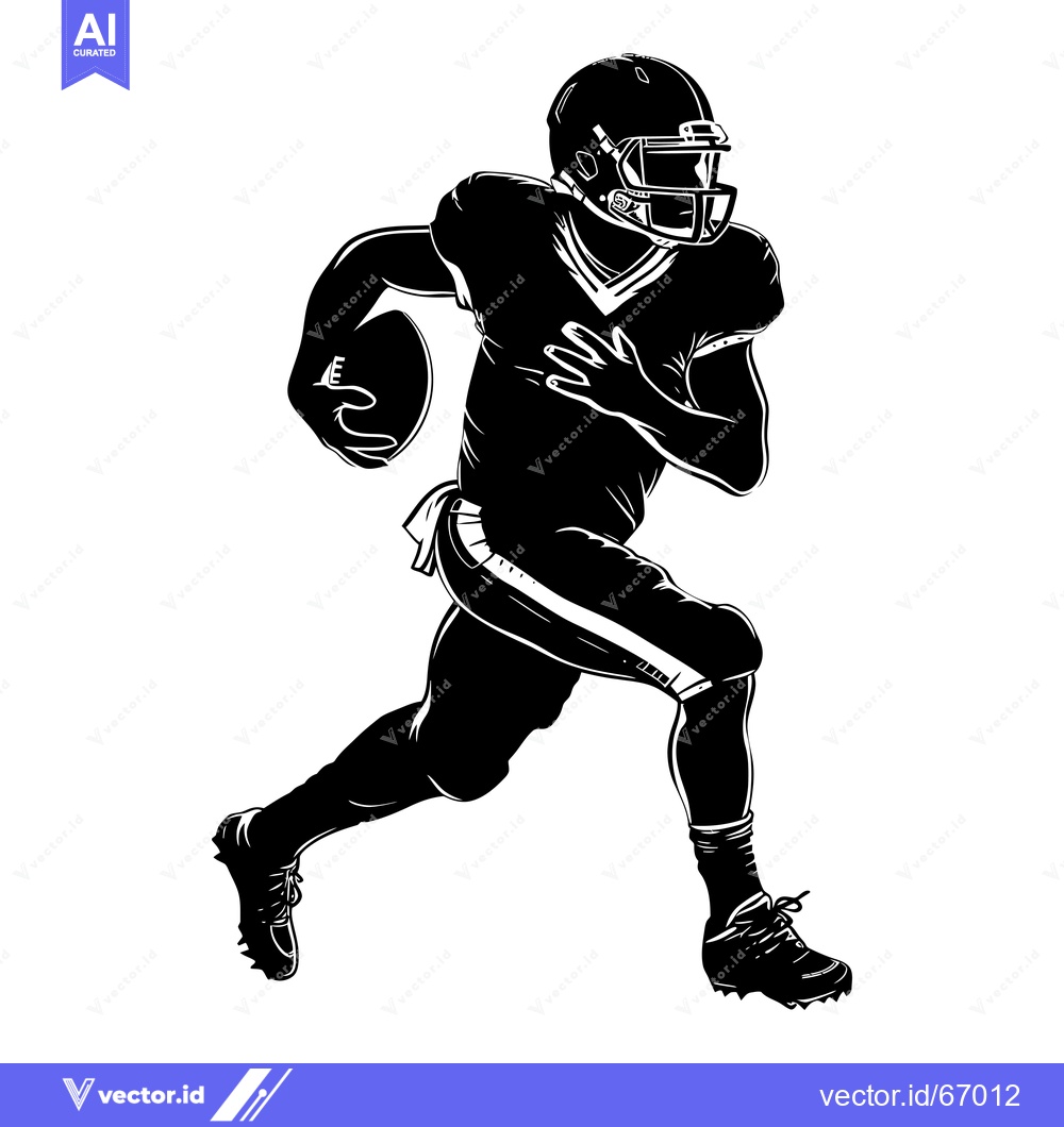 Premium Vector dari Black and White Silhouette of a Football Player Running with a Footbal