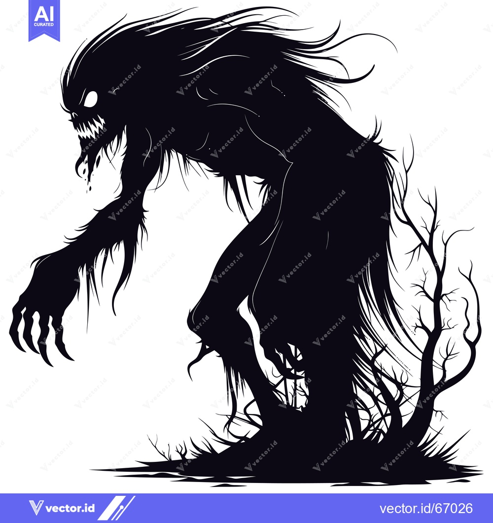 Premium Vector dari A Silhouette of a Ferocious Monster with Claws and Fangs Emerging From