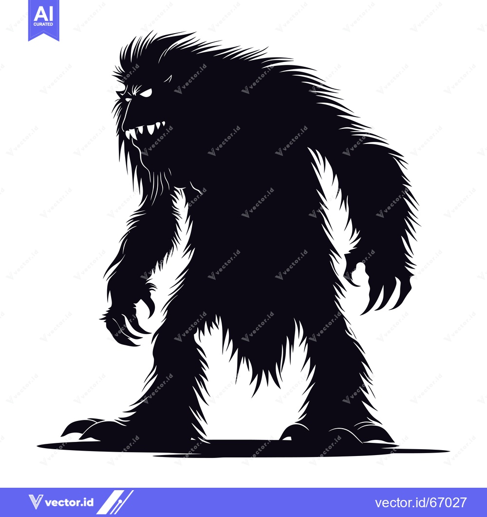 Premium Vector dari Silhouette of a Ferocious, Hairy Monster with Sharp Claws