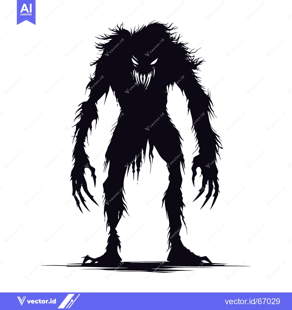Premium Vector of A Silhouette of a Furry Monster with Sharp Claws and a Ferocious Grin